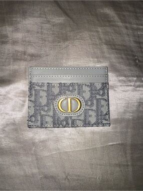 Dior Gray Monogram Card Case with Light Gray Trim
